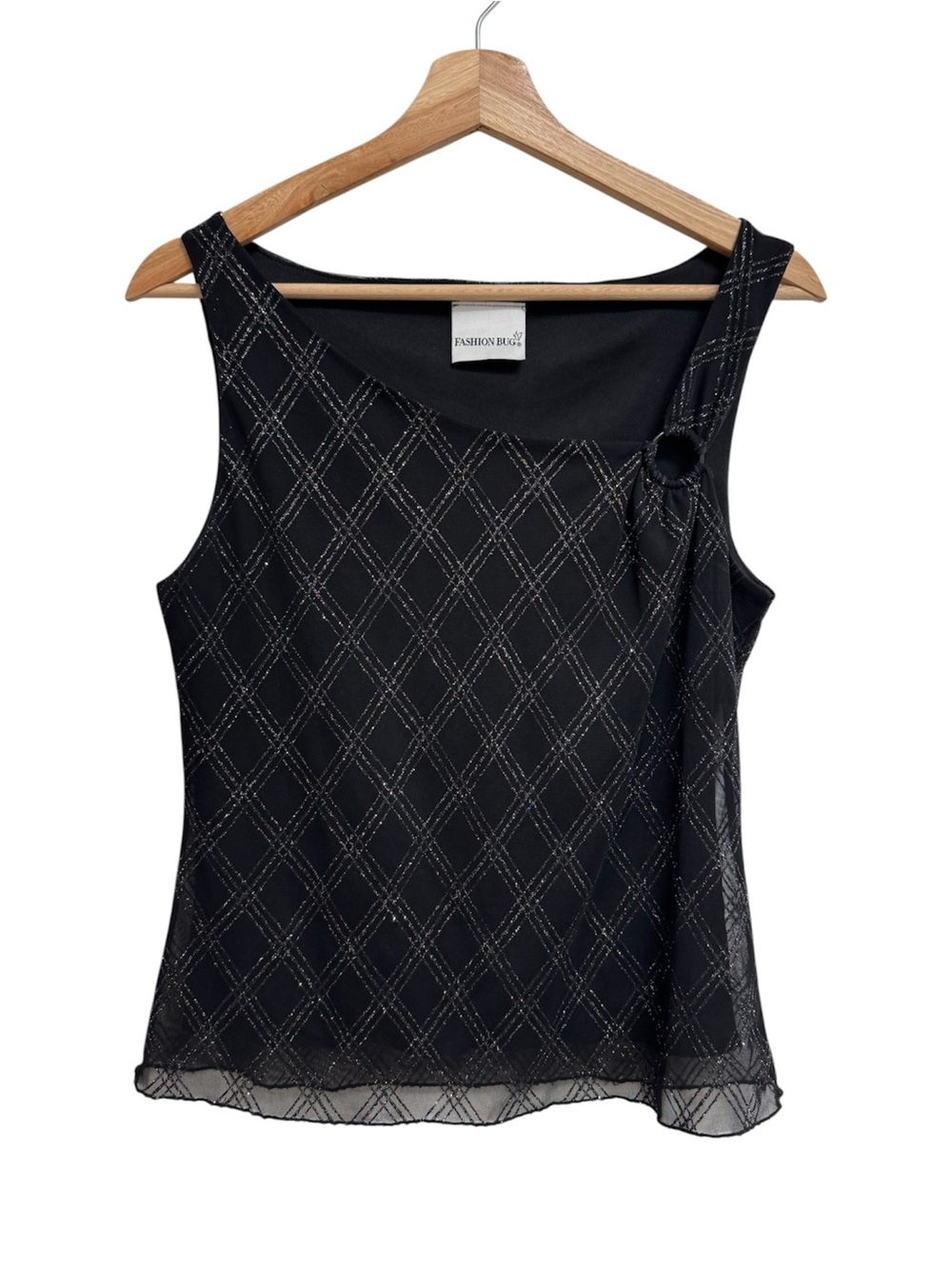 Vintage 90s Fashion Bug Asymmetric Neck Glitter Diamond Blouse Top Women Medium